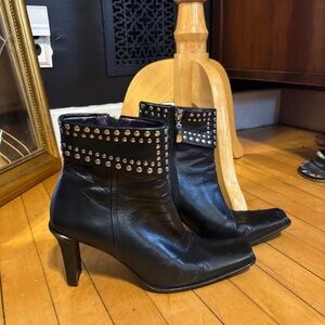 Chic Black Studded Heeled Boots